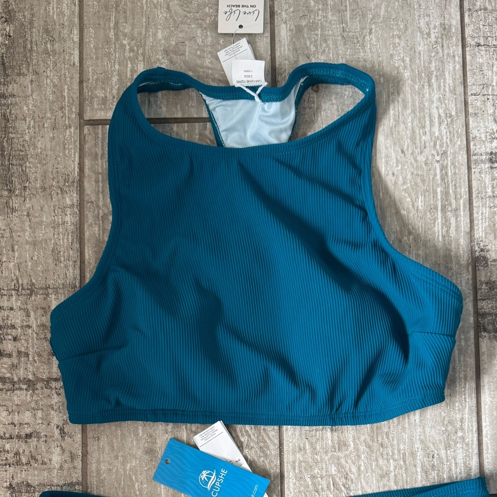 Cupshe Teal High-Neck Bikini TOP - Size Small - NWT